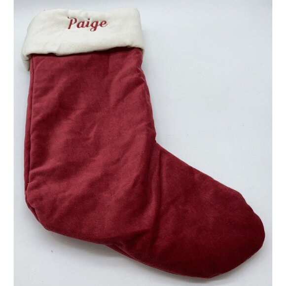 Pottery Barn Paige Velvet Stocking Christmas Monogram Holiday Xmas Red Cream 14” - Picture 1 of 9